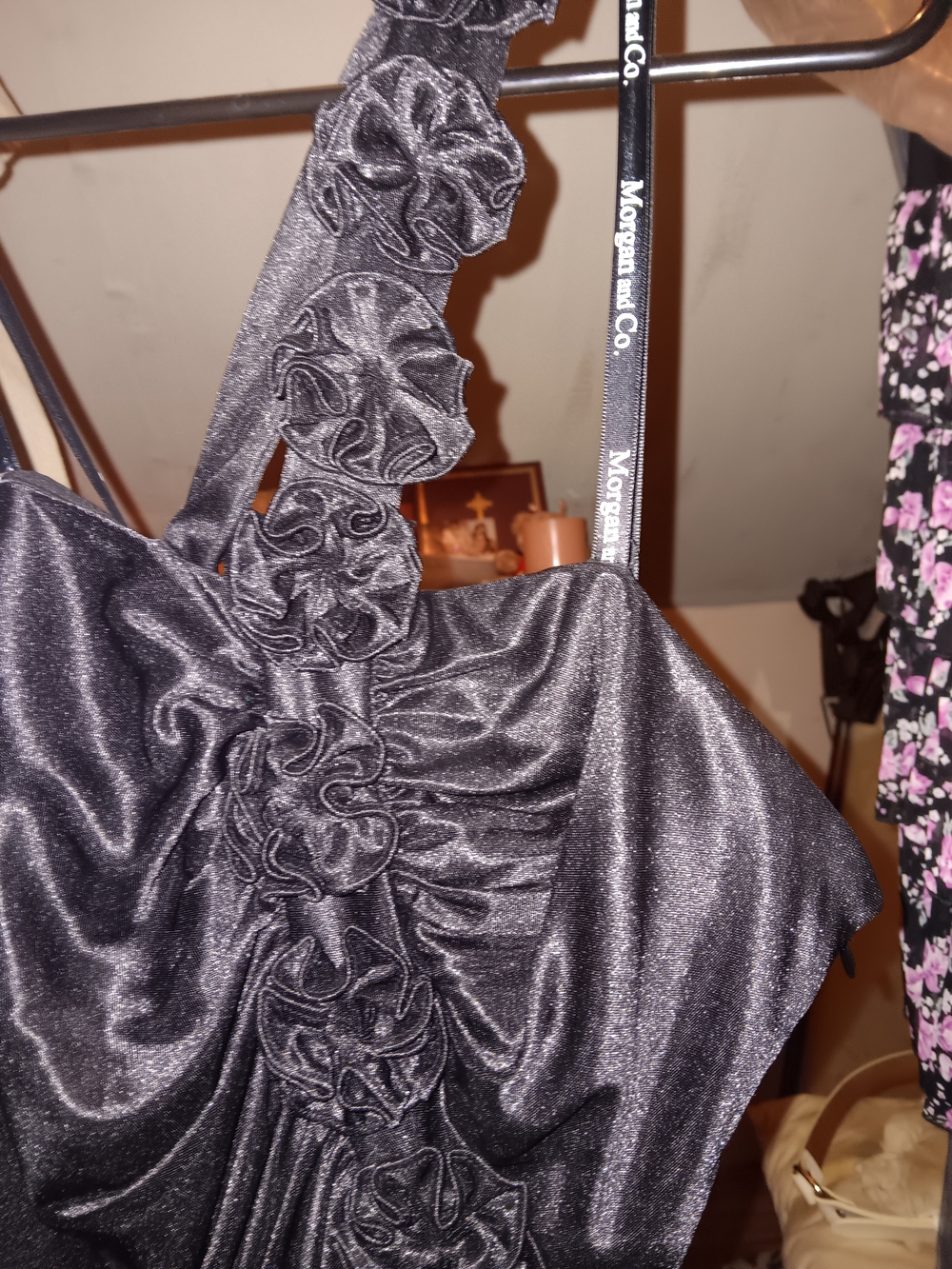 Black Ruffled One-Shoulder Evening Dress - Picture 2 of 7